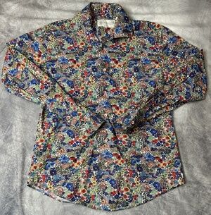 Kurt River Shirt Mens Medium Multicolor Floral Cotton Slim Fit Long Sleeve